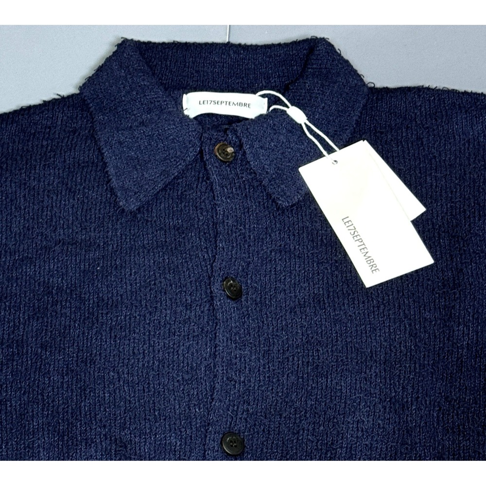 LE17SEPTEMBRE Homme Textured Knit Button Down Shirt Navy Blue 52 L XL Korea Kpop